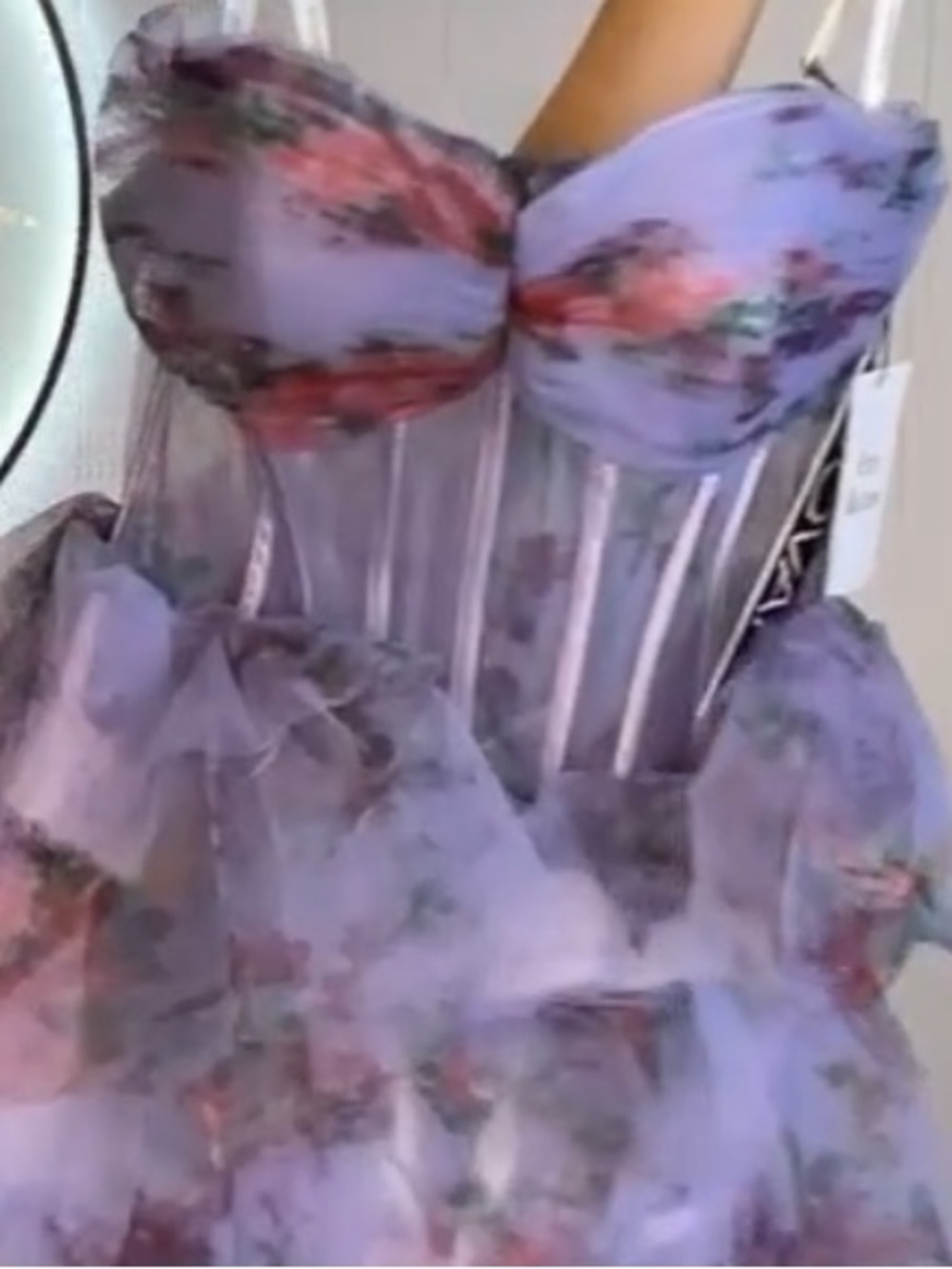 Jovani 39149 Strapless Lavender Floral Ruffle Ball Gown NET size 6 retail 550$ - Picture 6 of 10